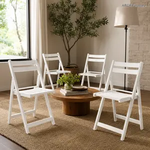 Folding Chairs - ARCH Open-Back Solid Wood Slatted Foldable Chairs, Set of 4, Compact Indoor Furniture for Special Events