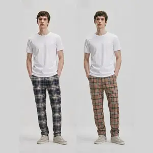 JUNBAOSS Men's Two-Pack Slim Fit Stretch Dress Pants Plaid Skinny Straight Leg Fashion Comfort Flex Waist Casual Business Golf Chinos Breathable Cotton Menswear Classic 4-Pocket Styling Hipster Street Style