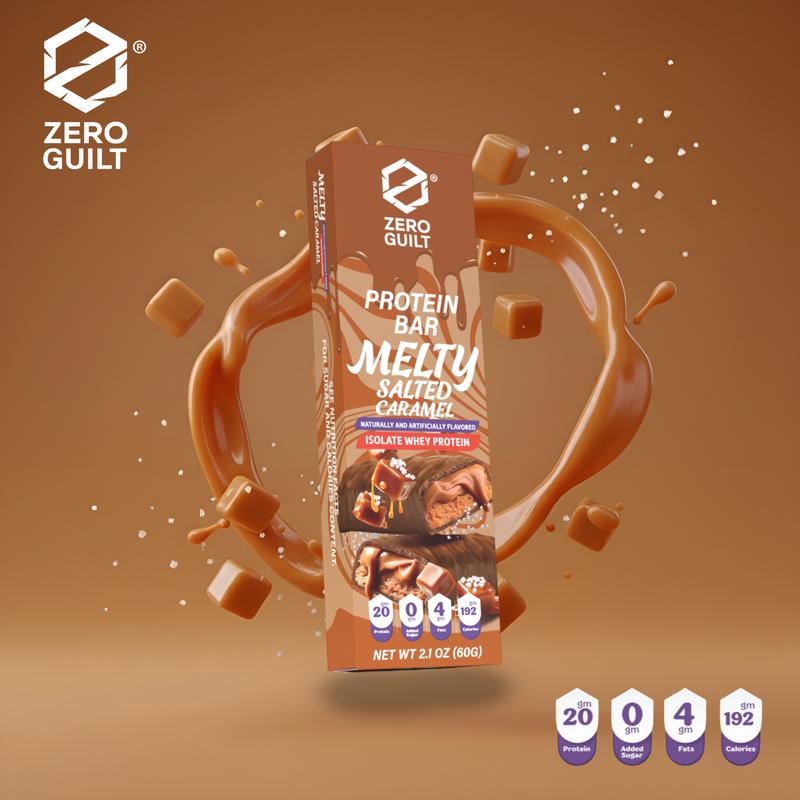 ZERO GUILT Salted Caramel 20G Protein Bar, ZERO Added Sugar, 60g Net Weight - 12 Pack