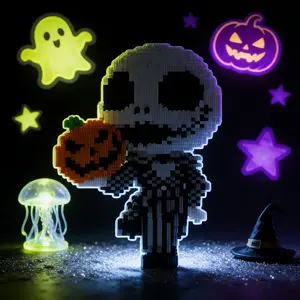 Halloween Pumpkin Skull 3D Puzzle Building Blocks Decoration, Bookshelf Home Office Cabinet Decor, Party Living Room TV Stand Display