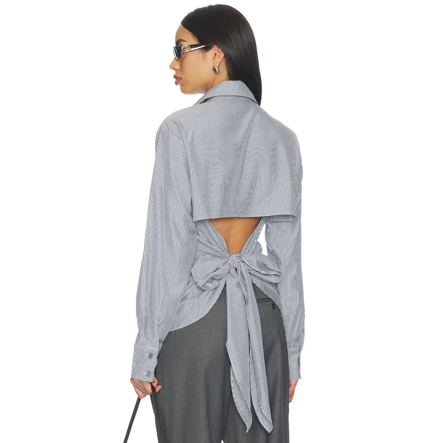 ALL THE WAYS Clarise Open Back Top in Grey Stripe
