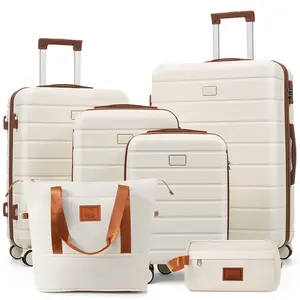 New Arrival 6 Piece Hard Shell Luggage Set Fashion Travel Suitcases with TSA Lock 16 20 24 28 Inch Spinner Wheels Travel Bag and Waterproof Toiletry Kit cream color
