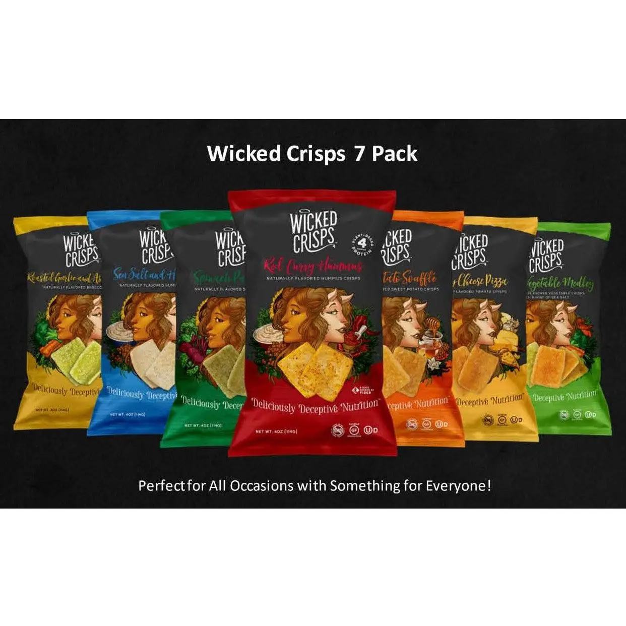 Wicked Crisps Variety 7-Pack, Savory Snack, Healthy Snacks Option for On-the-Go Enjoyment