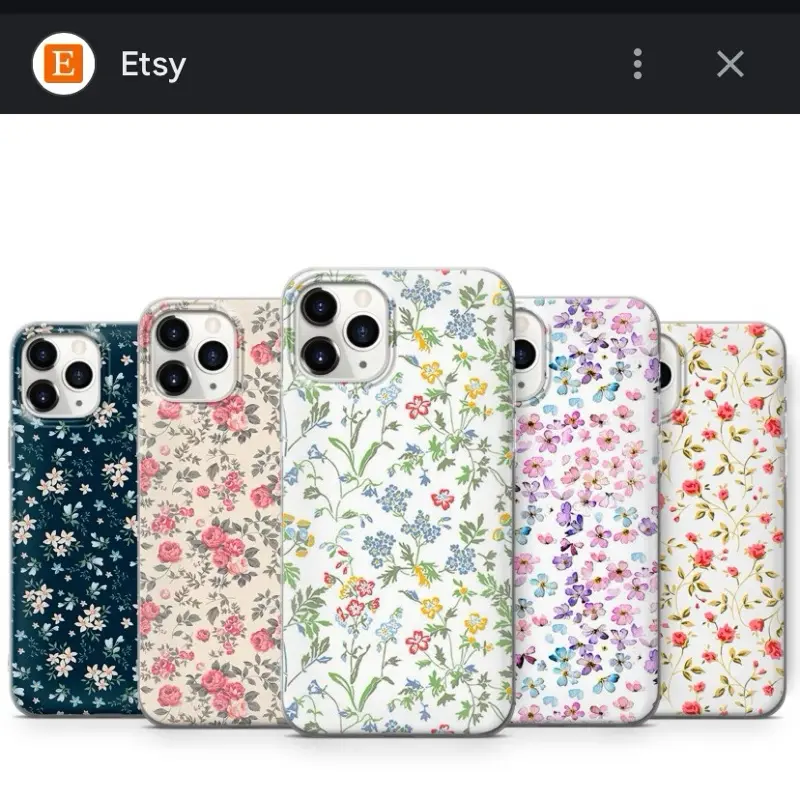 Etsy Phone Case - Floral Patterns, Available in Various Colors, Compatible with iPhone Models, Durable Design for Protection 15