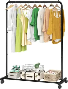 Clothes Garment Rack with Wheels – Rolling Clothing Organizer with Storage Shelves, Black