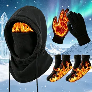 Unisex Adult 3-4 Piece Winter Warm Sports Gear Set - Windproof Full-Face Mask Hooded Jacket, Gloves, Thermal Socks - Extreme Cold Weather Skiing, Cycling Gear - Hand Washable Christmas New Year Gift
