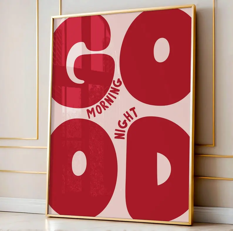 Good Morning/Night Art Print | Red + Pink Retro Bold Typography Poster