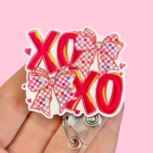 Glitter My Badge  Valentine’s Day xoxo badge reel for nurse and hospital workers. Serious Goose Badge clip Badge pull - Retractable swivel clip with a 360 rotation. Great gift for coworker