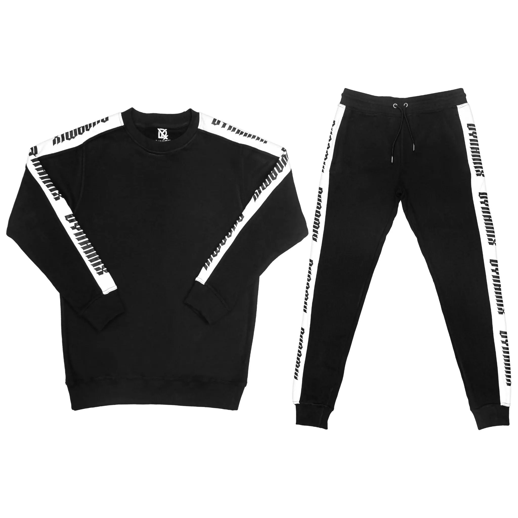 DYX Black Unisex Streetwear Crew Neck Sweat suit Sweatshirt & Joggers 100% Cotton