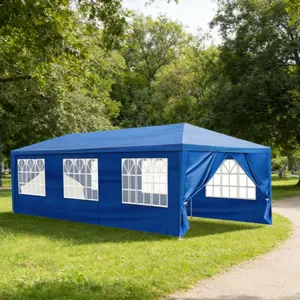 Outdoor Party Tent for Events & Weddings 10x30ft Spacious Canopy with Removable Sidewalls & Windows Waterproof Blue PE Cloth
