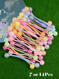 Random Color Cute Beaded Hair Tie, High Stretch Hair Tie, Fashion Hair Accessories for Women & Girls, Minimalist Headwear Suitable for Thick Hair, Elastic Hair Accessory