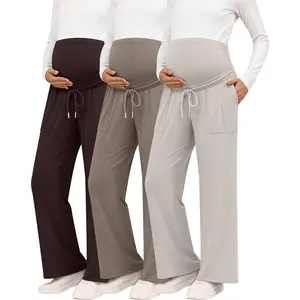 3 Pack Women Maternity Pants Wide Leg Over The Belly Lounge Loose Casual Pregnancy Pajama Trousers with Pockets