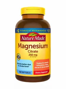Nature_Mades Magnesium Citrate 250mg (180 Softgels- Value Pack) - High Absorption Formula For Muscle, Nerve, Heart & Bone Support - USP Verified