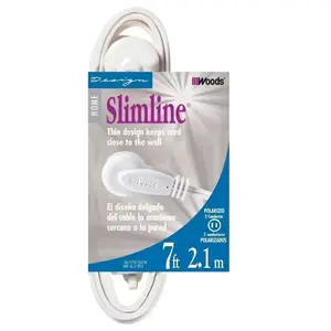 NEW 7 ft Flat Plug Indoor Extension Cord with Space-Saving Design for Home Electronics Woods