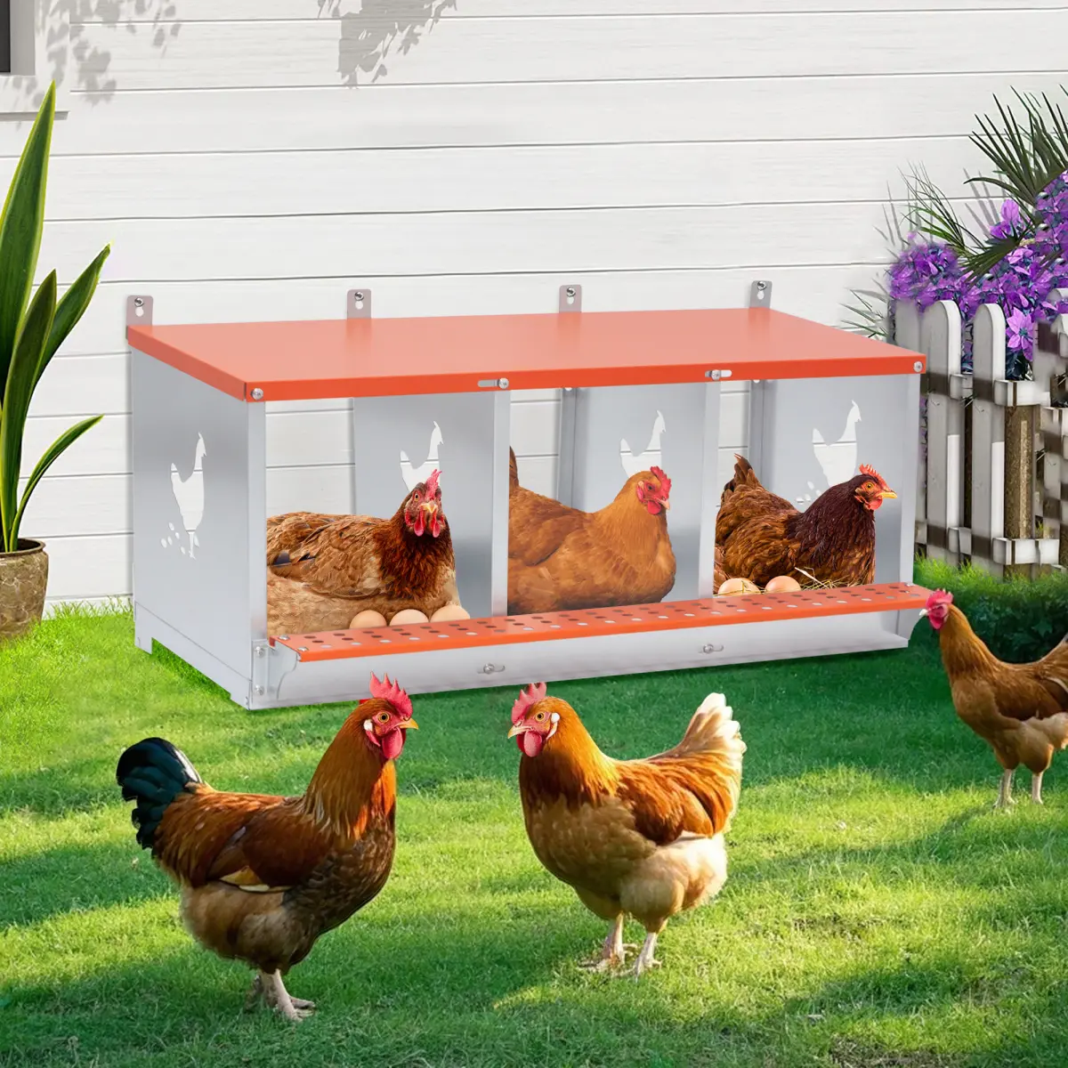 Bellemave Metal Chicken Nesting Box with Pad| Wall-Mounted Galvanized Steel Nest for Hens/Ducks| Easy Egg Collection