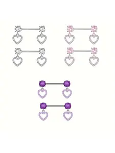 [2 Nipple Rings] A Set of 2 Stainless Steel Elegant Bohemian-Style Nipple Rings with Heart-Shaped Straight Bars, Perfect for Body Piercings