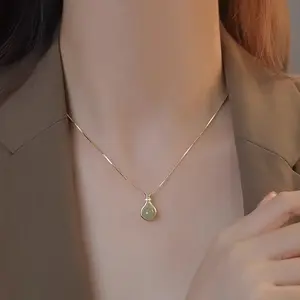Fashion Stainless Steel Mint Green Pendant Necklace for Small Fresh Women Vintage Style Girl Choker Neck Chain Jewelry