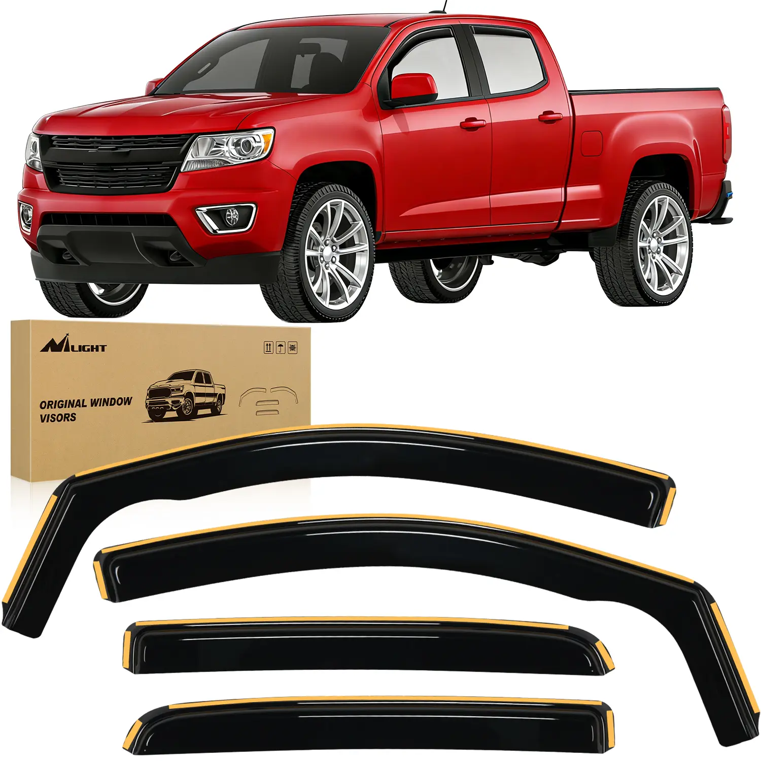 Nilight Acrylic In-Channel Window Deflectors - 4 Pcs Rain Guards for Chevy Colorado/GMC Canyon Crew Cab 2015-2022, Anti Glare Visor, Sun Protection, Waterproof Vent Guards, 78in Secure Tape, 12pcs Clips, Tool-Free Slip-On Install, Car Accessories