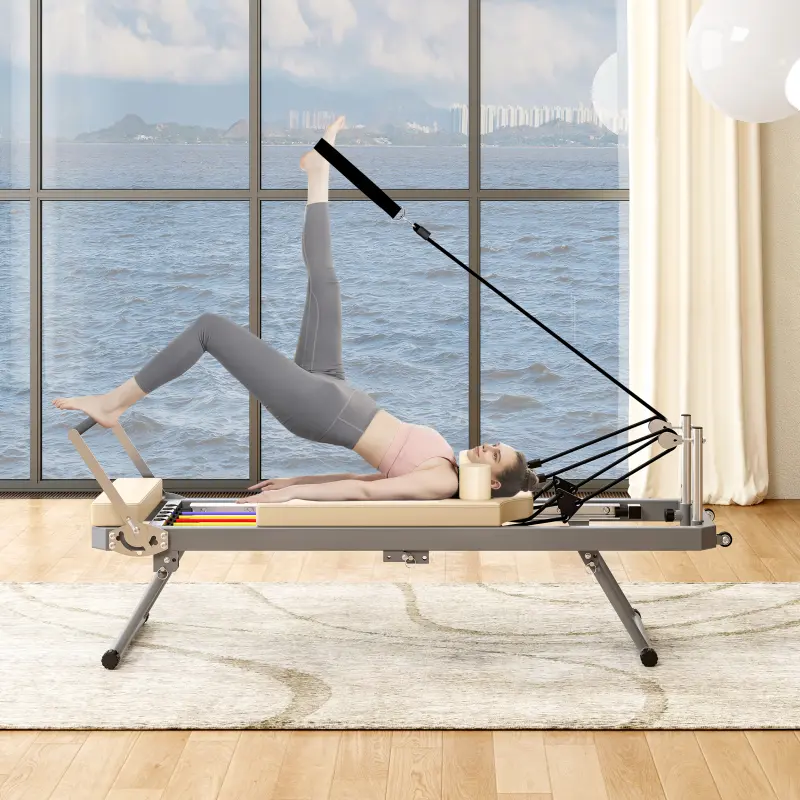 Pilates Reformer Machine for Home Gym Workout, Foldable Pilates Equipment with High Strength Alloy Springs for Beginners, Up to 330lbs