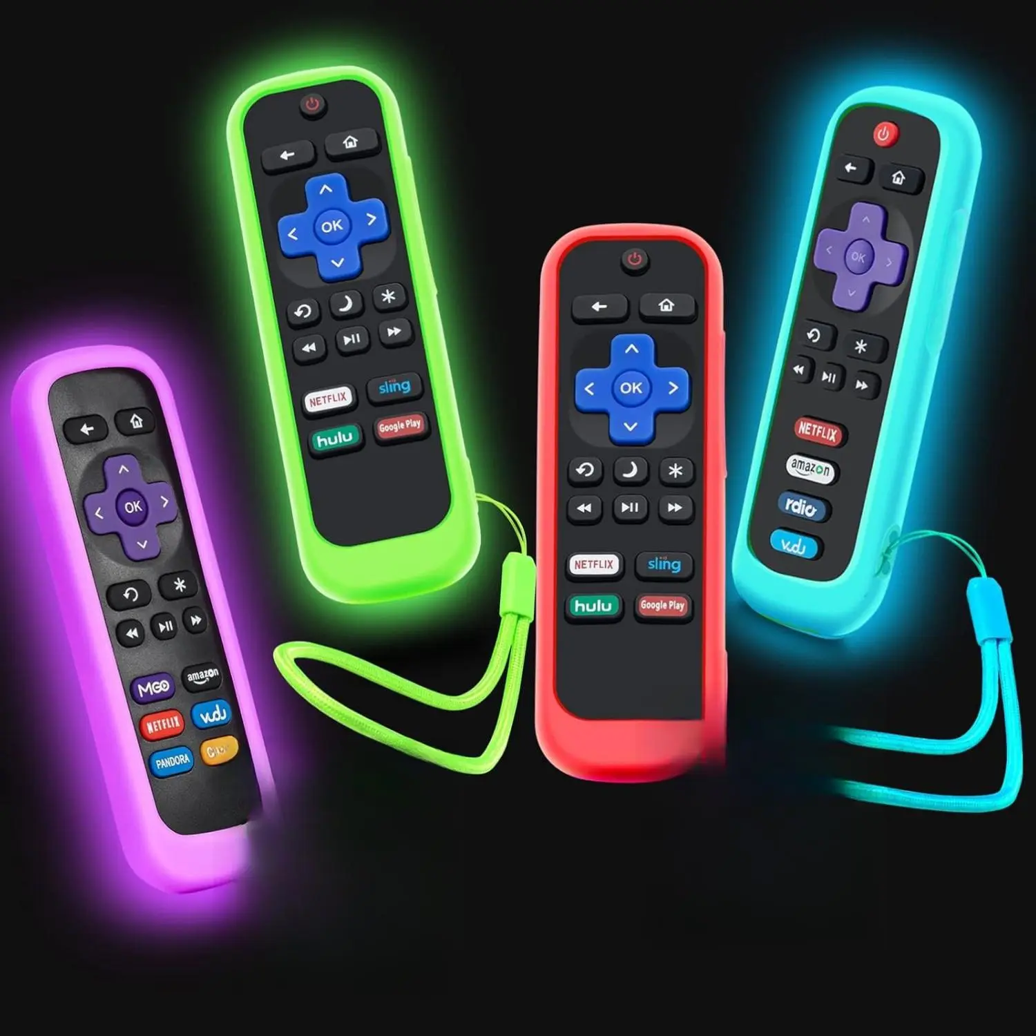 4Pack Case for Remote, Cover for Hisense/TCL TV Steaming Stick/Express Universal Replacement Controller Silicone Sleeve Skin Glow in The Dark Green Sky Purple Red