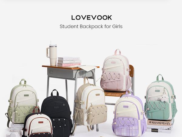 LOVEVOOK School Backpack for Teen Girls - Large Capacity College Student Laptop Backpack,Lightweight Cute Kid Bookbag with Water Bottle Holder, Ideal for school, Travel & Daily Use Fit 15.6" Laptop