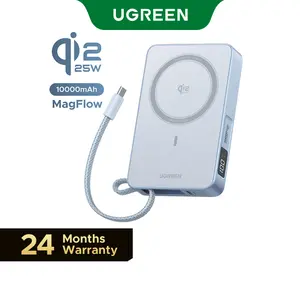 UGREEN MagFlow 10000mAh Power Bank Qi2 25W Certified Wireless Charging Magnetic Portable Charger for MagSafe with Built-in Cable 30W USB-C Battery Packfor iPhone17 Pro Max/Pixel 10 Pro XL,TikTokShopSpringGlowUp,Greenish