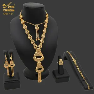 African Jewelry Hawaiian Fashion Bracelet Dubai Wedding Luxury Gold Plated Necklace Earrings Ring Bride Gift Set Bracelets