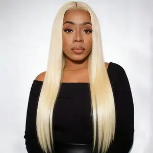 Blonde 13*6 Lace Front Wig Human Hair 613 Straight HD Transparent Lace Wig 100% Human Hair 180% Density Pre Plucked With Baby Hair Lightweight Skin Friendly Easily Stained No Tangle Minimal Shedding Longer Life