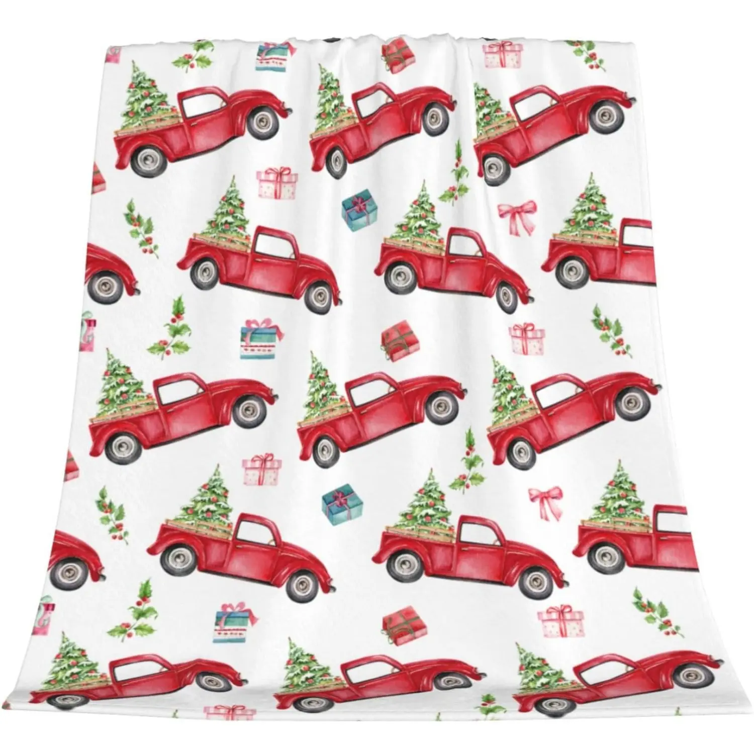 Merry Christmas Blanket Red Truck and Christmas Tree, Soft Warm Lightweight Throw Blanket, for Boys & Girls - 40"x50" Soft Fleece Blankets