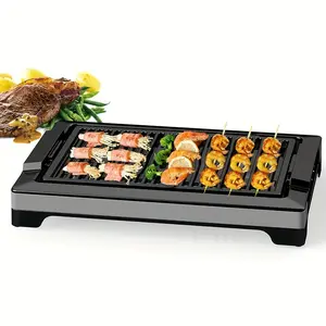 Electric Smokeless Indoor Grill & Griddle, Fast Heat Up BBQ Grill, Nonstick Cooking Surface, 5 Levels Adjustable Temperature, Dishwasher Safe Removable Water Tray-Easy to Clean, Tabletop Grill Perfect for Indoor and Outdoor Use