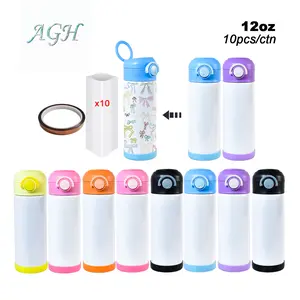 10pcs 12 OZ Stainless steel Sublimation Water Bottler Tumbler with Flip Lids and Rubber Bottom, Shrink Wrap