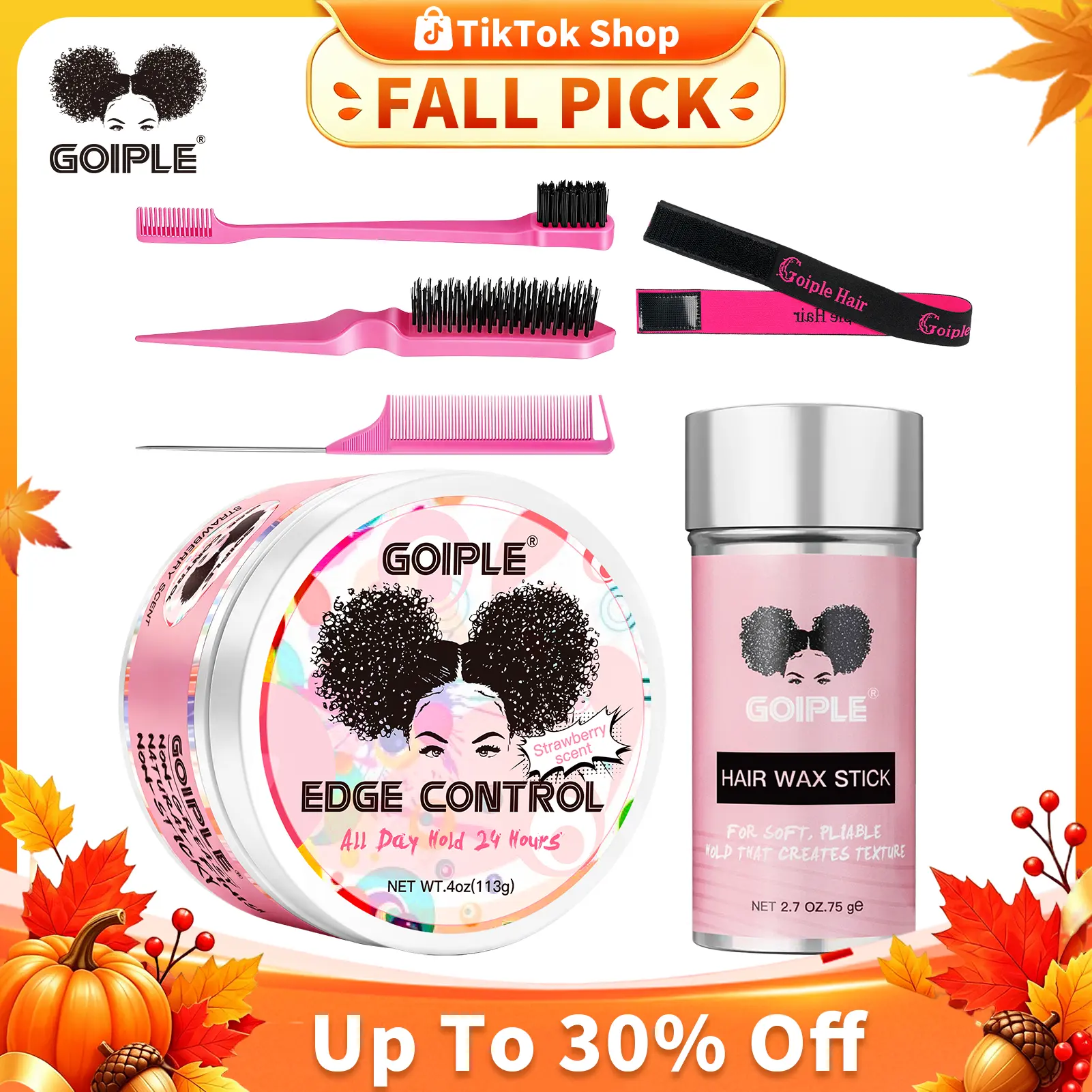 Goiple Women's Edge Control Wax Stick - Strong Hold, Non-Greasy, Smooth Organic Strawberry Gel, Edge Brush, Hair Comb, Long-Lasting for All Hair Types Including Normal