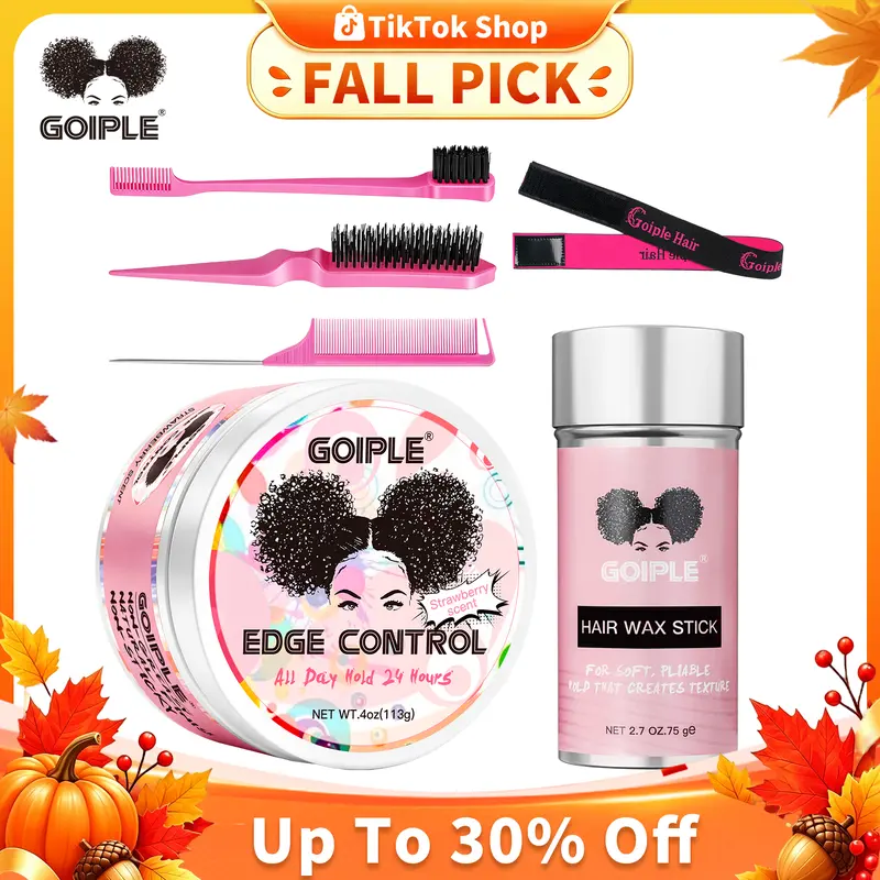 Goiple Women's Edge Control Wax Stick - Strong Hold, Non-Greasy, Smooth Organic Strawberry Gel, Edge Brush, Hair Comb, Long-Lasting for All Hair Types Including Normal