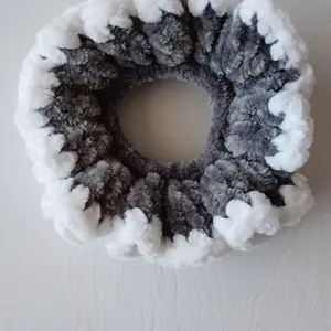 Gray & White Velvet Trim Extra Squishy Scrunchie