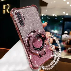 Fashion Strap Lanyard Note 10 Plus Shockproof PC Phone Holder Case Casing Compatible With for Samsung Galaxy Note 10 Plus Glittery with Crystal Style Chain Case Cover for Lady