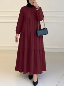 Women's Round Neck Long Sleeve Ruffle Hem Cake Dress, Casual Solid Color Party Commute Vacation Dress, All Seasons Fitted Long Sleeve, Long Sleeve Dresses