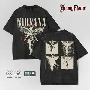 Vintage Acid Wash Fallen Angel Graphic Tee | 90s Grunge Rock Oversized Shirt | 100% Cotton Dark Streetwear short-sleeved t-shirt men top vintage menswear