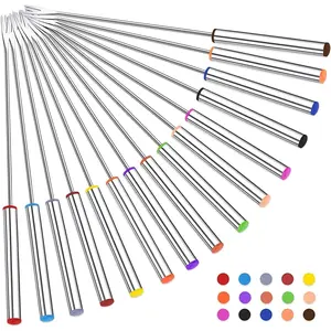 15pcs 9.6 Inch Fondue Sticks Stainless Steel Barbecue Fruit Dessert Forks with Heat Resistant Handle for Roast Meat Chocolate Cheese Marshmallows