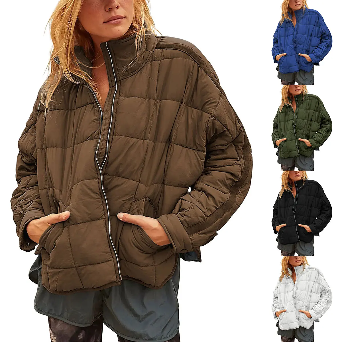 UANEO Women's Oversized Lightweight Down Coat Long Sleeve Zip Packable Short Puffer Jackets