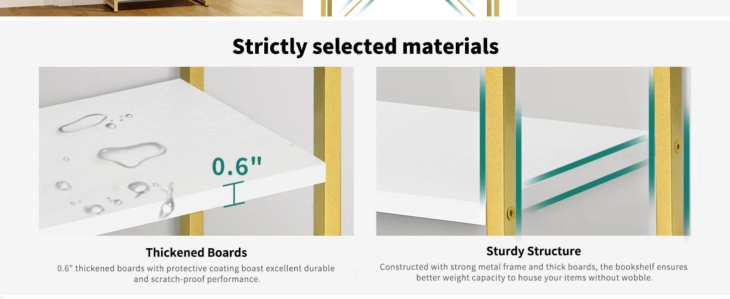 DWVO Tall Bookshelf 6 Tier Bookcase, Modern Gold Book Shelf, Open Display Storage Rack Shelves for Living Room/Home/Office/Kitchen, Holder Organizer for Books/Movies