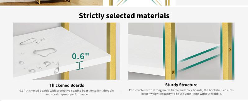 DWVO Tall Bookshelf 6 Tier Bookcase, Modern Gold Book Shelf, Open Display Storage Rack Shelves for Living Room/Home/Office/Kitchen, Holder Organizer for Books/Movies DWVO Tall Bookshelf 6 Tier Bookcase, Modern Gold Book Shelf, Open Display Storage Rack Shelves for Living Room/Home/Office/Kitchen, Holder Organizer for Books/Movies