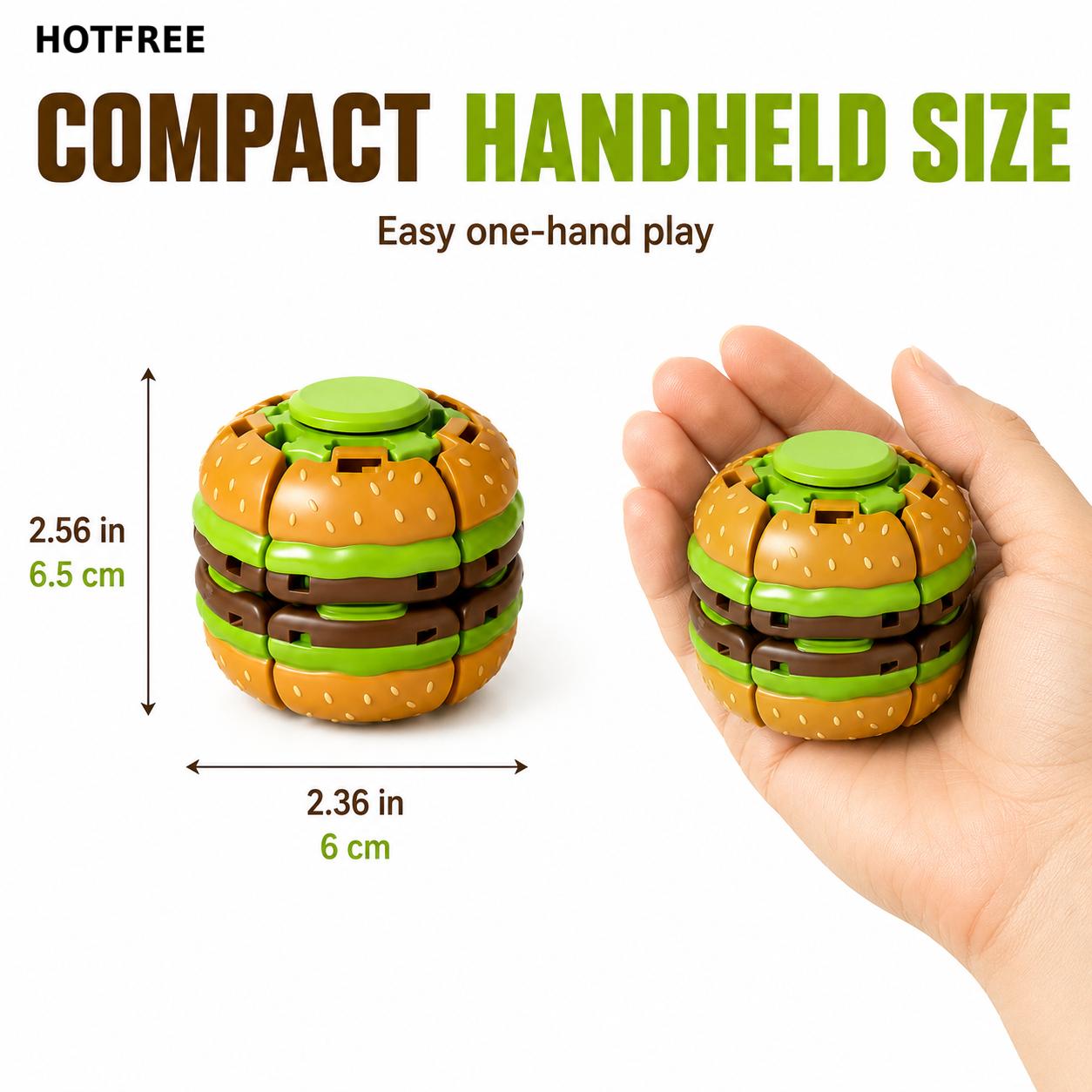 Hotfree Hamburger Transformable Fidget Ball Toy with Press & Spin Function, Handheld Sensory Fidget Gyro Toy, Pocket Stress Relief Tool, Anxiety Calming Fidget Spinner, Focus Aid for ADHD, Desk Fidget Gadget for Adults & Teens