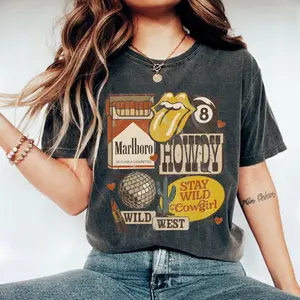 Comfort Colors Howdy Western Collage Tee Disco Cowgirl Vintage T-shirt Rodeo 90s Grunge Streetwear Retro Baddie Top Boho Hippie Funky Wild West