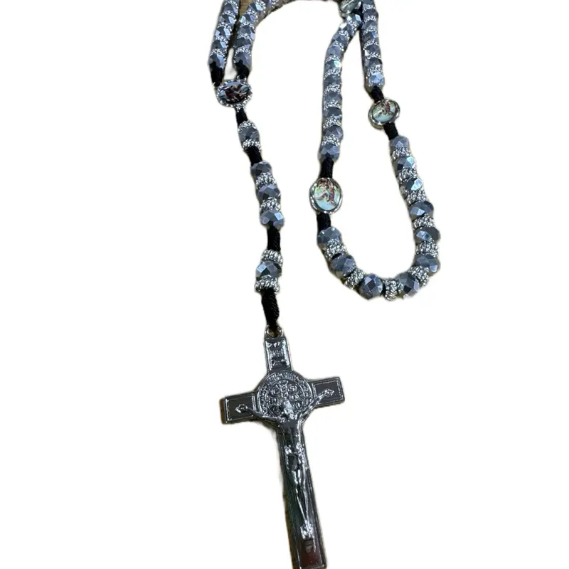 Elegant Rosary Archangel Michael Platinum Color Religious Beads with Cross Charm for Spiritual Healing