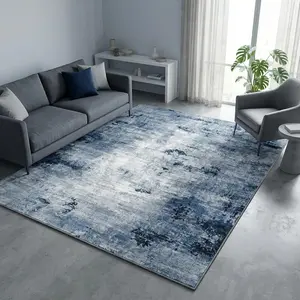 Washable Area Rug, Non-Slip Abstract Distressed Rugs, Ultra Soft 0.26" Low Pile Carpet for Entryway Bedroom Bedsides, Water-Resistant & Foldable, 3'x5', Blue