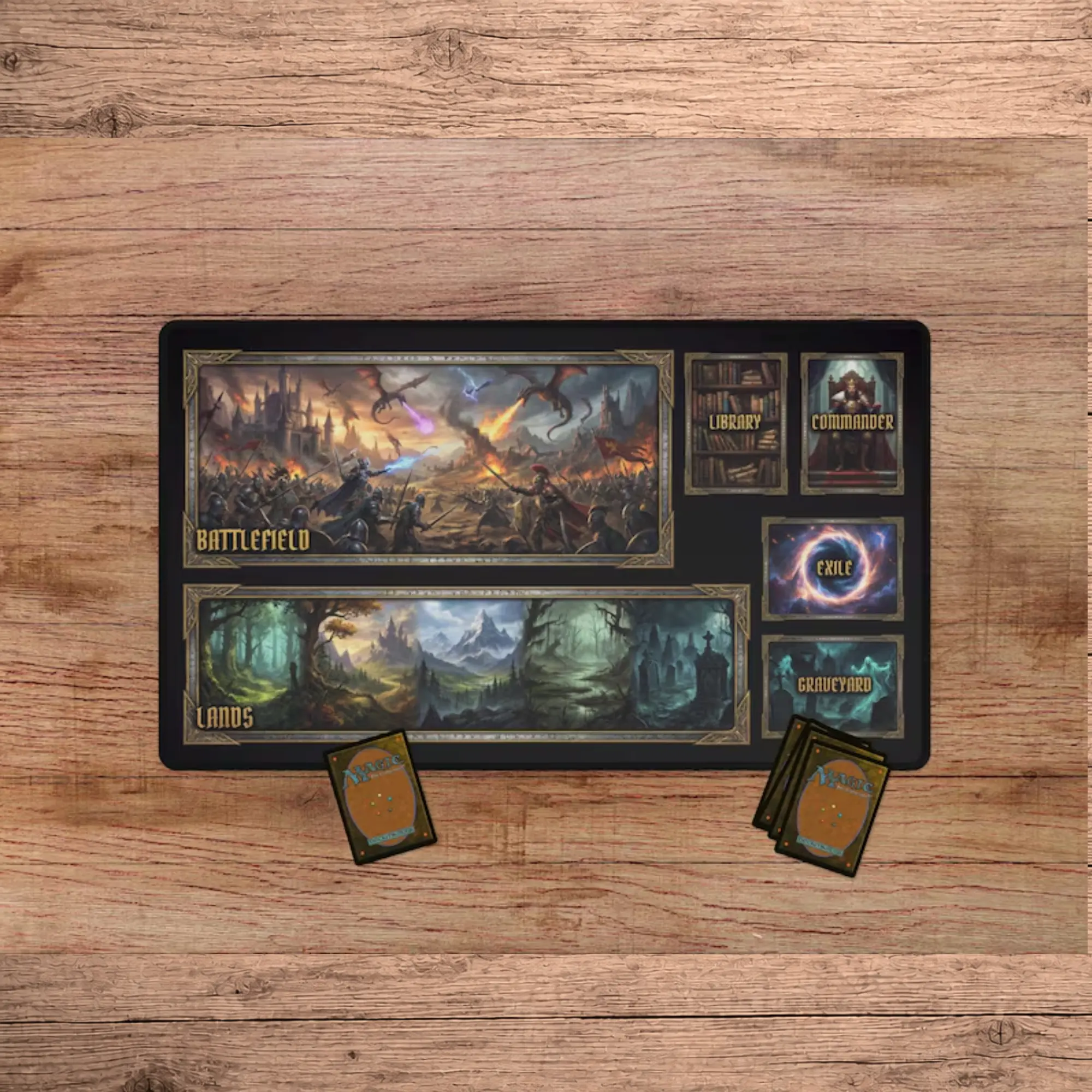Zoned MTG Desk Mat Fantasy With Zones, TCG Playmat, Magic The Gathering Mat