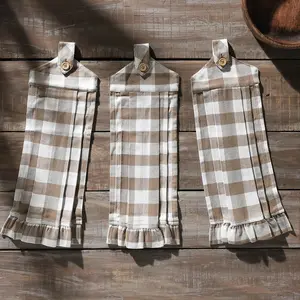 Portabella Check Button Loop Tea Towel Set of 3