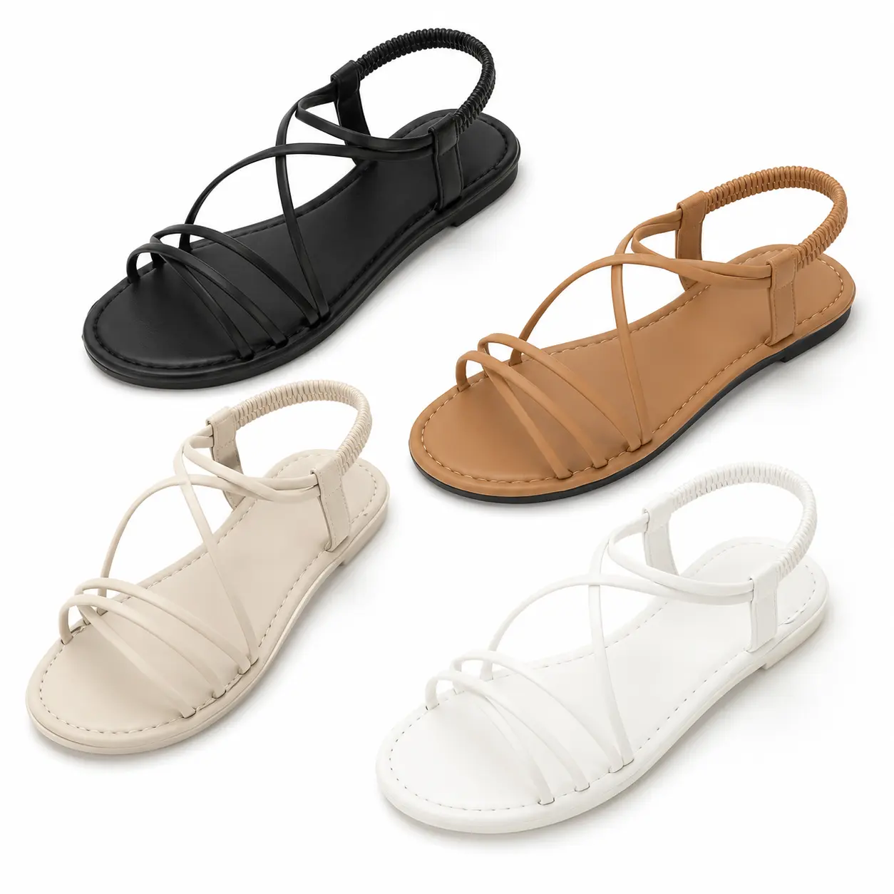 Women’s Strappy Flat Sandals - Footwear with Elastic Slingback, Open Toe, Lightweight EVA Foam, Backstrap for Active Women’s Casual Summer Shoes, Sporty Chic, Active Women's Casual Sandals