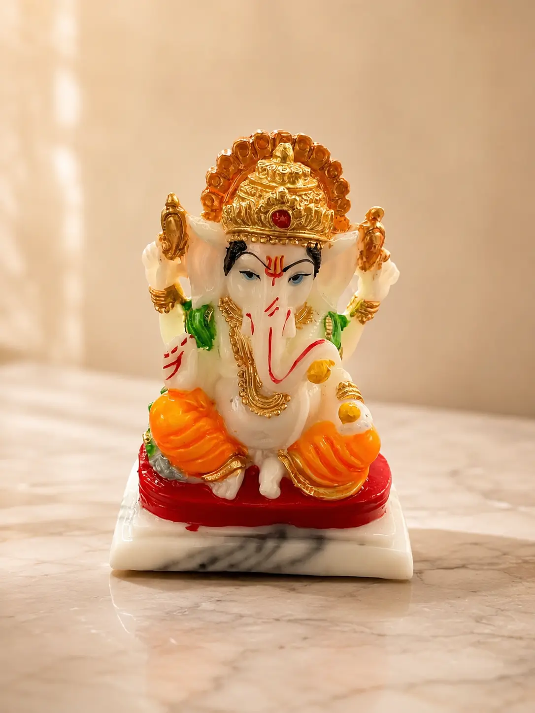 Lord Ganesha Decorative Statue | White & Gold Spiritual | Home & Car Décor