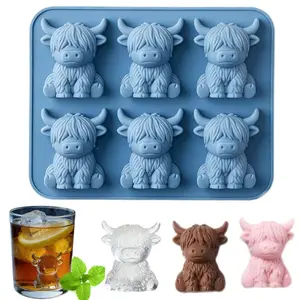 Mini Highland Cow Ice Cube Mold, Cute 3D Silicone Ice Tray, Cow Shaped Ice Cubes, Ideal for Whiskey, Drinks, Parties, Bars, Birthdays, Gifts (6 Compartments)